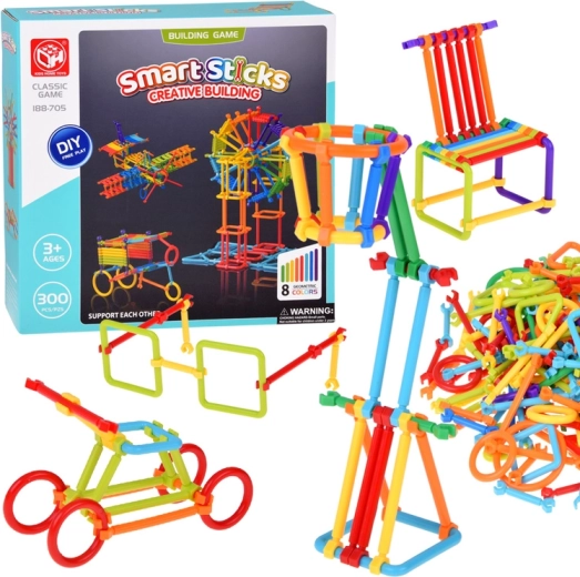 Konštrukčná stavebnica Smart Sticks – tyčky a spojky, 300 dielov