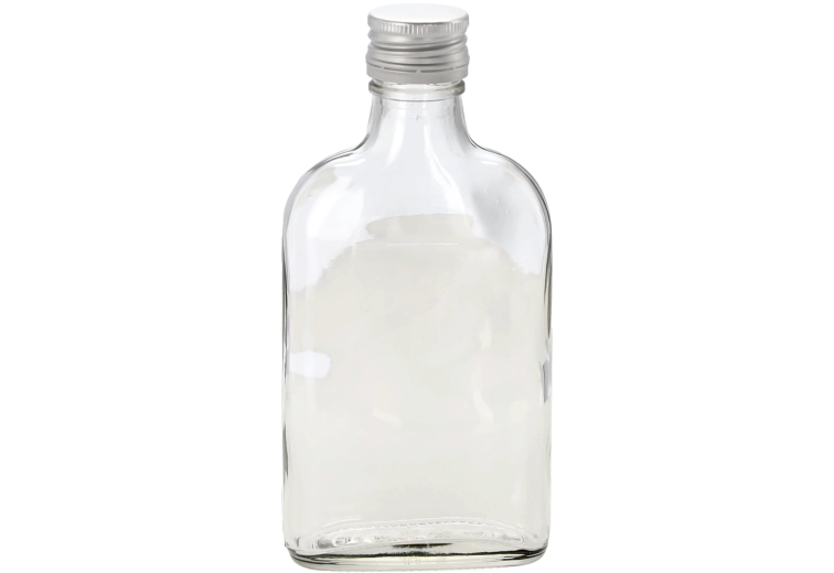 Sklenená plochá fľaša 200 ml s kovovým skrutkovacím uzáverom