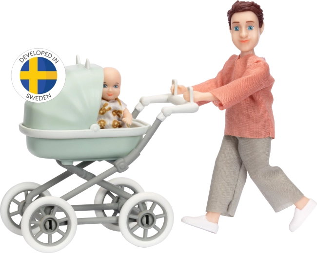 Lundby sada otecko s bábätkom a kočíkom