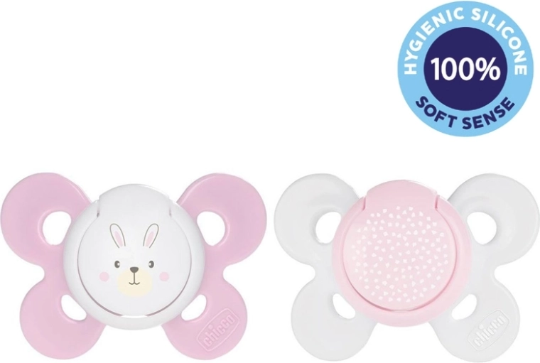 Chicco cumlík Physio Comfort silikónový 2–6 m, dievčenský motív zajačik/bodky, 2 ks