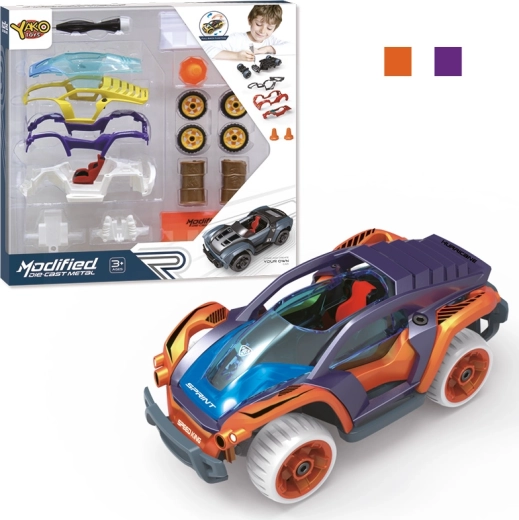 Stavebnica auto 1:32 s pull-back pohonom – fialové, 17 dielikov