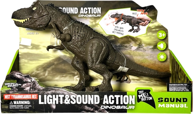 Dinosaurus Tyrannosaurus rex so svetelnými a zvukovými efektmi a dymom - 1 kus