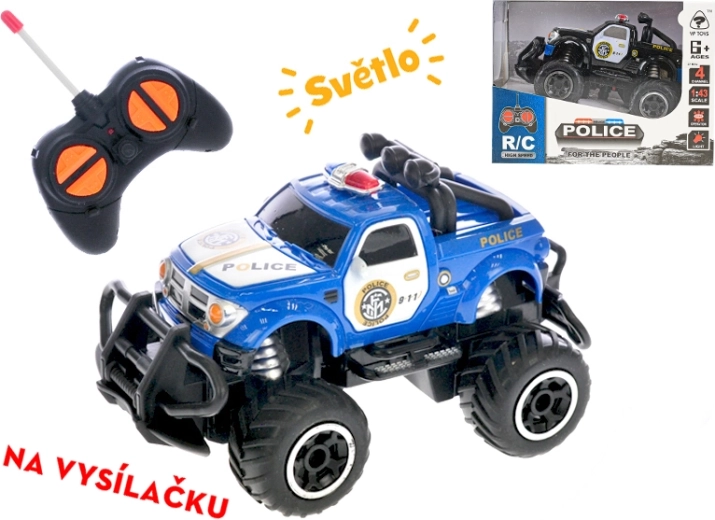 RC policajné terénne auto 14 cm so svetlom, 27 MHz