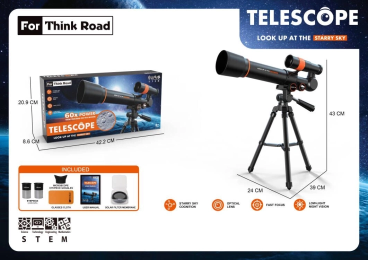 Detský astronomický teleskop Sparkys pre deti s príslušenstvom 60x, čierny