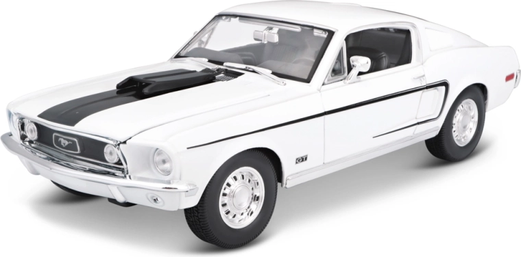 Maisto 1968 Ford Mustang GT Cobra Jet – kovový model auta 1:18 biely