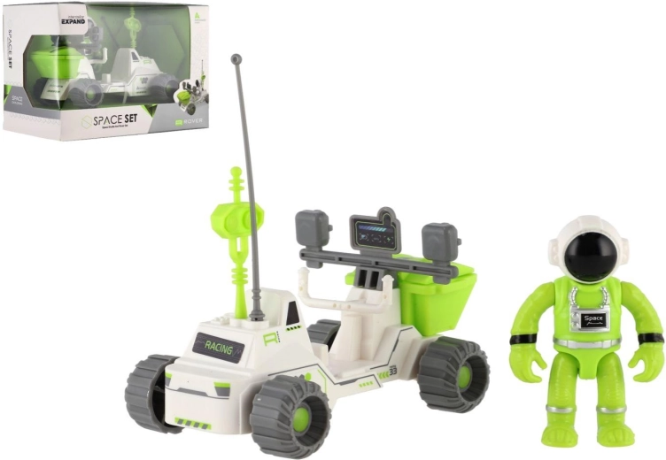 vesmírny rover so zotrvačníkom a figúrkou astronauta