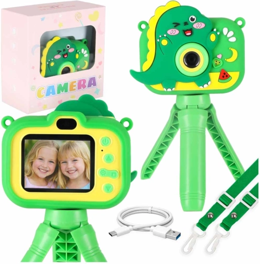 Detský digitálny fotoaparát dinosaurus so statívom a 8 GB kartou