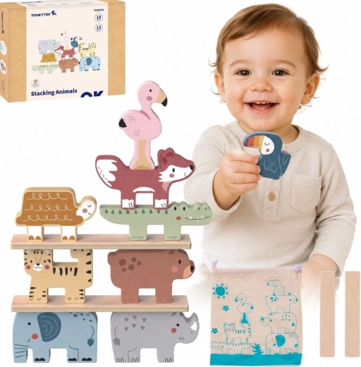 Drevená balančná hra so zvieratkami TOOKY TOY, 13 dielikov