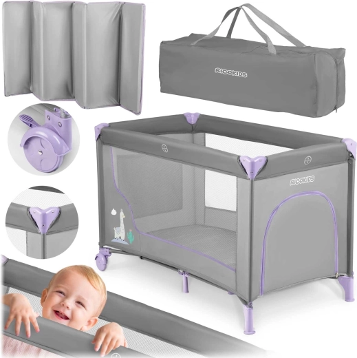 Turistická postieľka RK-240 s matracom a taškou 125 × 65 × 78 cm sivá-levanduľová