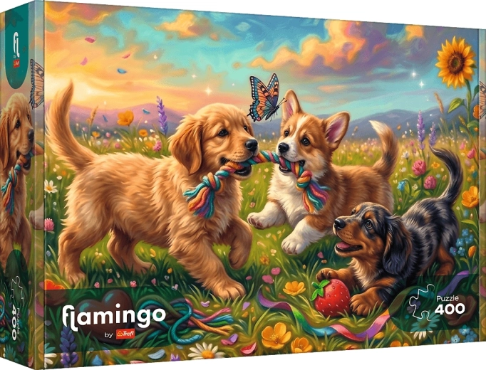 Puzzle Trefl Flamingo: Hravé šteniatka 400 dielikov
