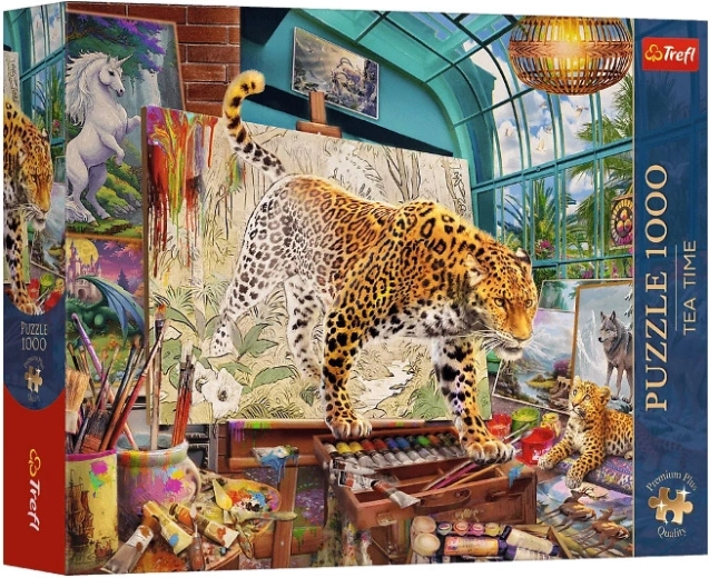 Tea Time Premium Plus puzzle 1000 dielikov – leopardy v maliarskom ateliéri