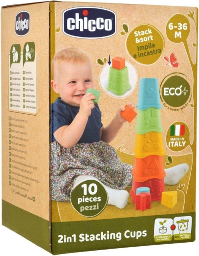 Chicco skladacie poháriky Eco+ 2 v 1, triedenie tvarov, od 6 mesiacov