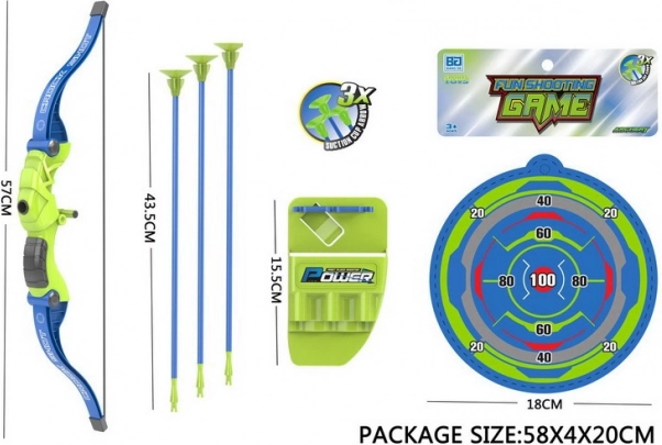Modrý luk so šípmi a terčom 57 cm