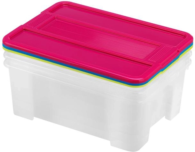 Plastové úložné boxy s vekom HEIDRUN TexBox 3×10 l