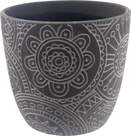 Keramický kvetináč mandala čierny 13 × 13 × 12 cm