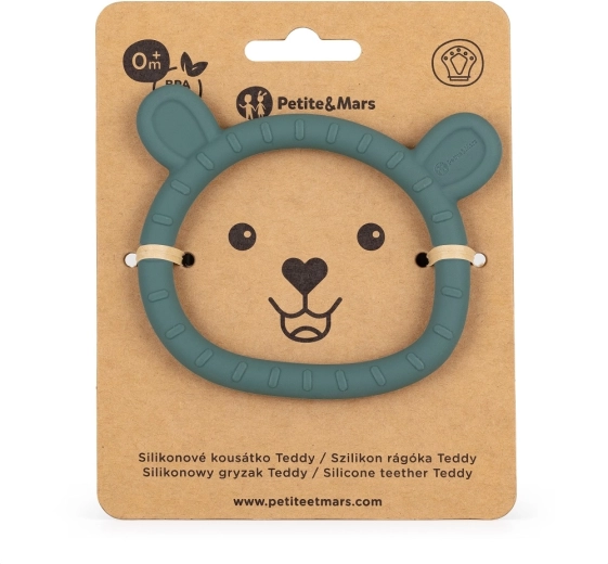 Silikónové hryzátko PETITE & MARS Teddy Misty Green