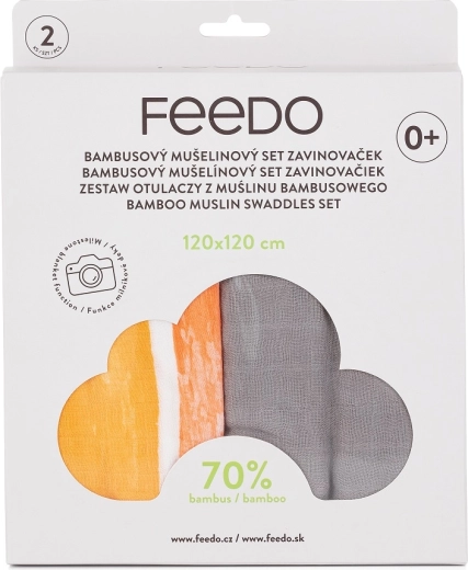 Feedo bambusové mušelínové zavinovačky 2 ks 120 × 120 cm s míľnikovou potlačou dúhy