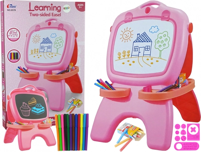 Obojstranná magnetická a kriedová tabuľa – ružová so šablónami