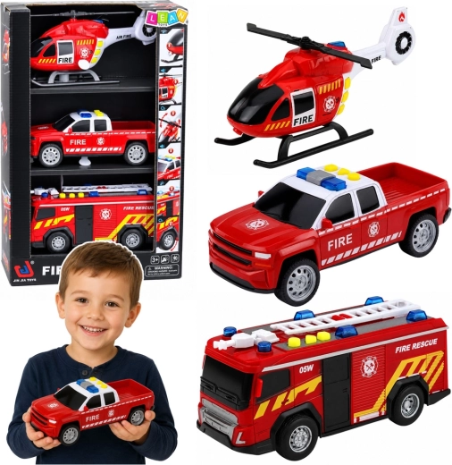 Sada 3 hasičských vozidiel Fire rescue 1:32 so svetlami a zvukmi