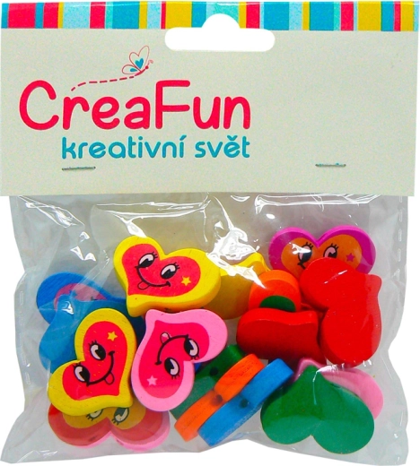 Drevené koráliky srdce, sada 20 ks