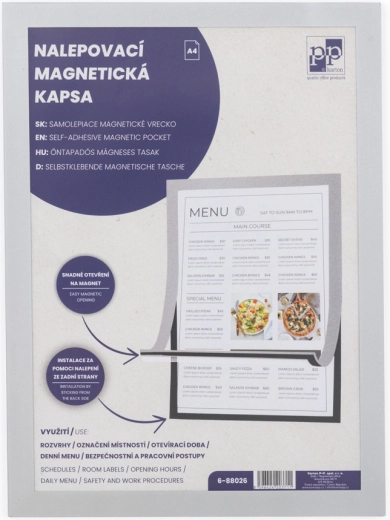 Nalepovacie magnetické vrecko A4, strieborné