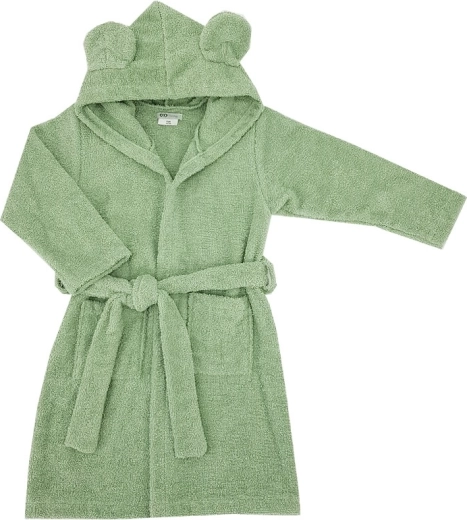 Detský bavlnený župan s kapucňou a uškami olive