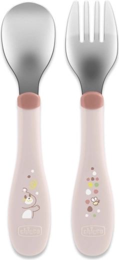 Chicco detský nerezový príbor ružový (od 18 mesiacov)