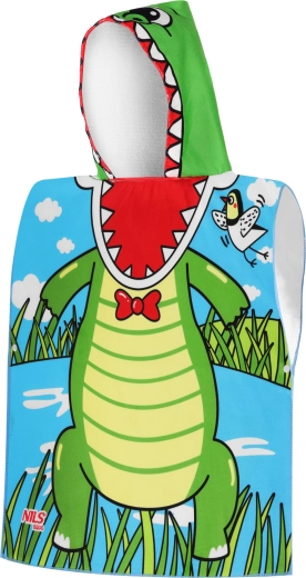 Detské mikrovláknové pončo s kapucňou NILS Aqua Crocodile