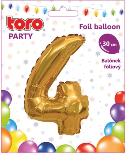 Fóliový balónik číslica 4 30 cm zlatý TORO