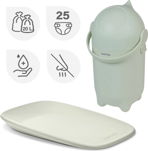 Nattou set: kôš na plienky Dropy a prebaľovacia podložka Softy Green 50 × 70 cm