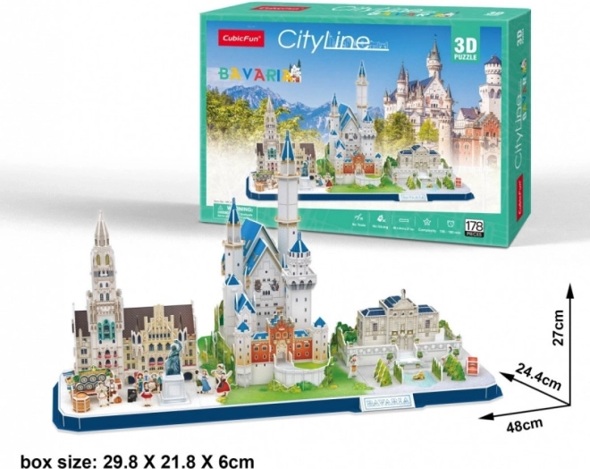 CUBICFUN 3D puzzle CityLine panoráma Bavorsko – 178 dielikov