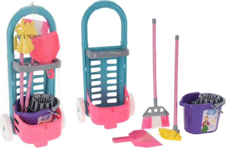 Detská upratovacia sada s vozíkom, 6-dielna plastová