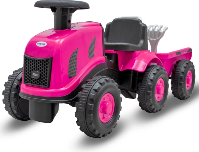 Detské odrážadlo traktor s prívesom a náradím Baby Mix Benny ružové