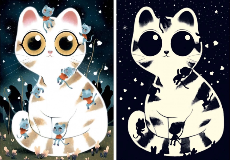 DJECO Svietiace puzzle Maznajúce sa mačky 50 dielikov