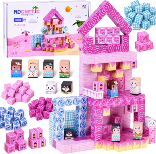 Magnetické kocky domček – konštrukčné kocky a pixely, 261 dielikov