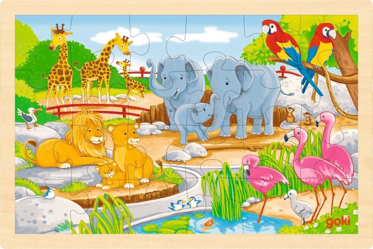 Obojstranné drevené puzzle farma a zoo goki