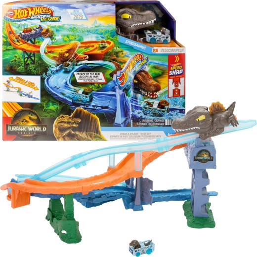 Hot Wheels RacerVerse Jurassic World Morská dinohonička – závodná dráha s autíčkom