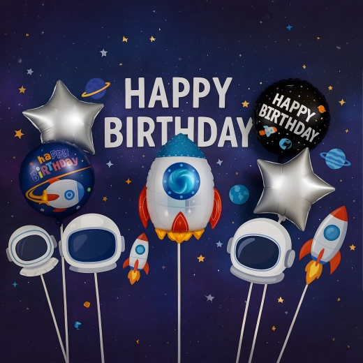 Sada fóliových balónikov vesmír – raketa a astronautom, 5 ks