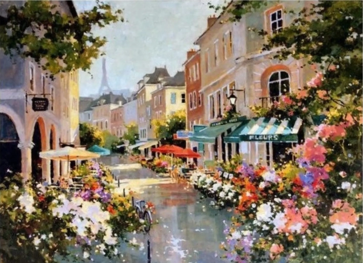 Norimpex maľovanie podľa čísel Parížska ulica v kvetoch 40 × 50 cm