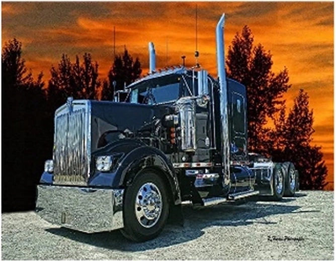 Diamantové maľovanie – nákladné auto pri západe slnka 30 × 40 cm