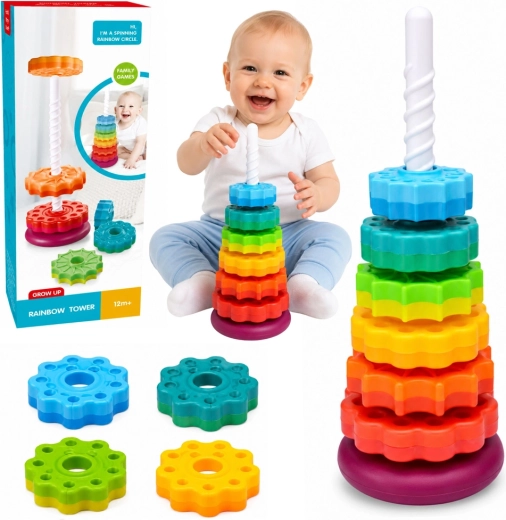 Otočná dúhová skladacia veža pre deti 36 cm