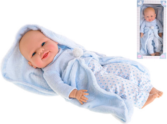 Vinylová bábika bábätko chlapček s dekou 42 cm