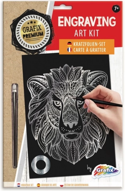 Strieborný škrabací obrázok lev GRAFIX