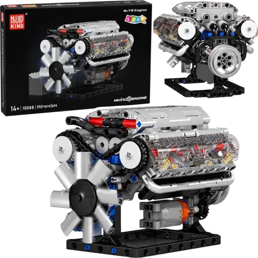 Konštrukčná stavebnica mechanického motora V8 s pohyblivými piestami (552 dielikov)