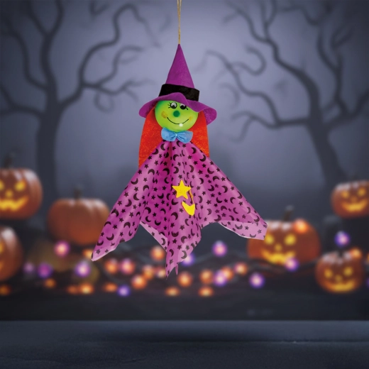 Závesná halloweenska dekorácia čarodejnica 48 × 44 cm