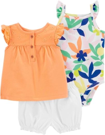 Carter's trojdielny set pre dievčatko Orange Flower (body, tričko a šortky) 9 m