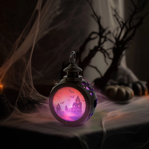 Halloweenska závesná LED dekorácia hrad