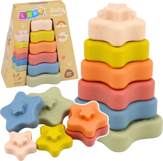 Senzorická stohovacia veža hviezdičky, mäkké silikónové dieliky, 6 úrovní