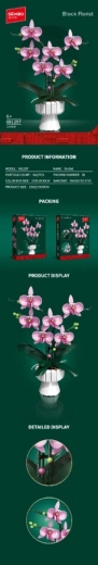 Stavebnica ružová orchidea v kvetináči, 562 dielikov