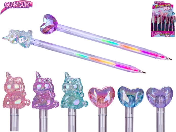 Glamour viacfarebné pero s motívmi srdca a jednorožca